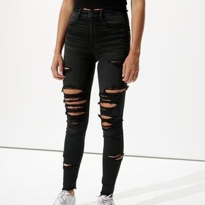 American Eagle black/dark gray distressed jeans